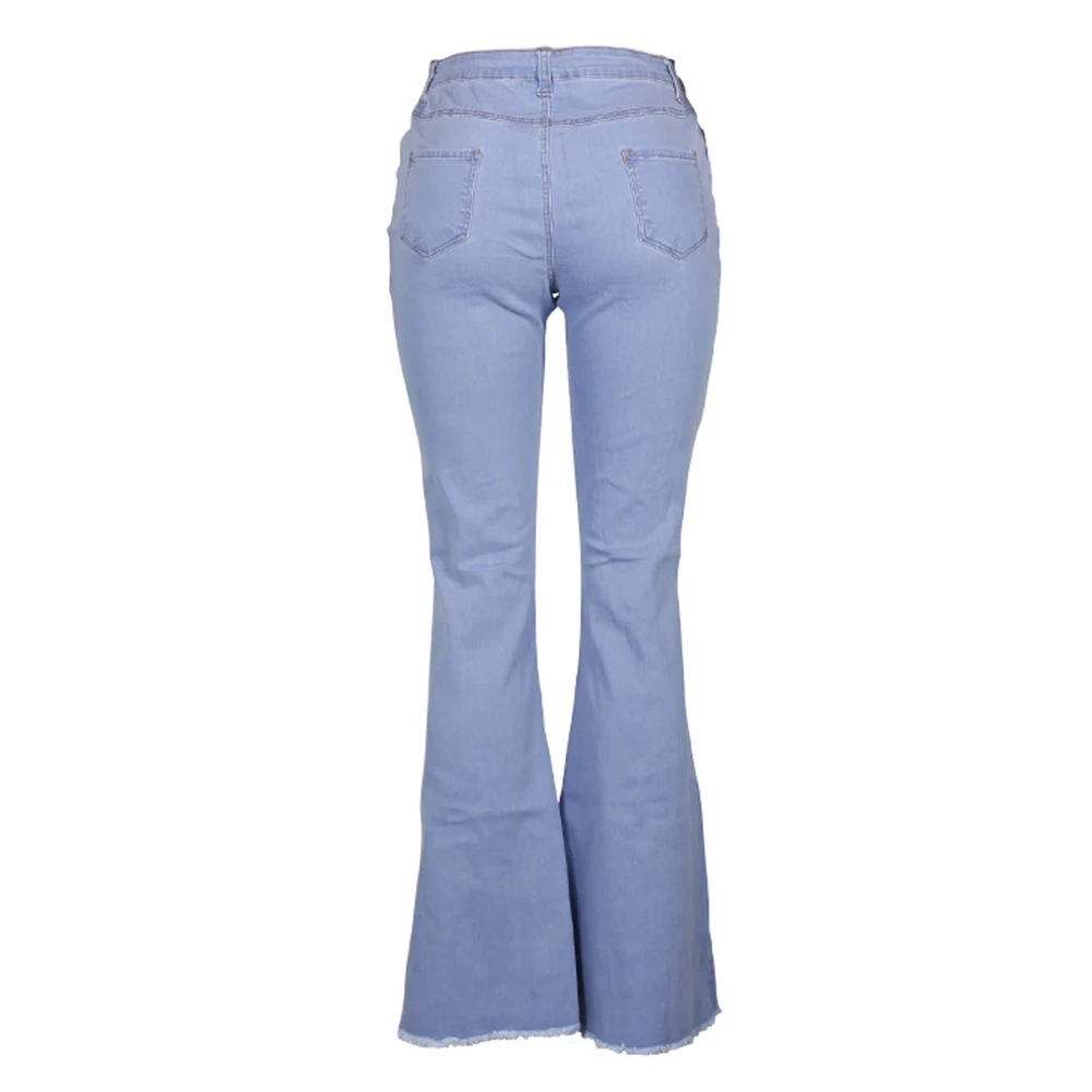 Women's Fashion High Waisted Flared Denim Pants Retro Ripped Bell ...