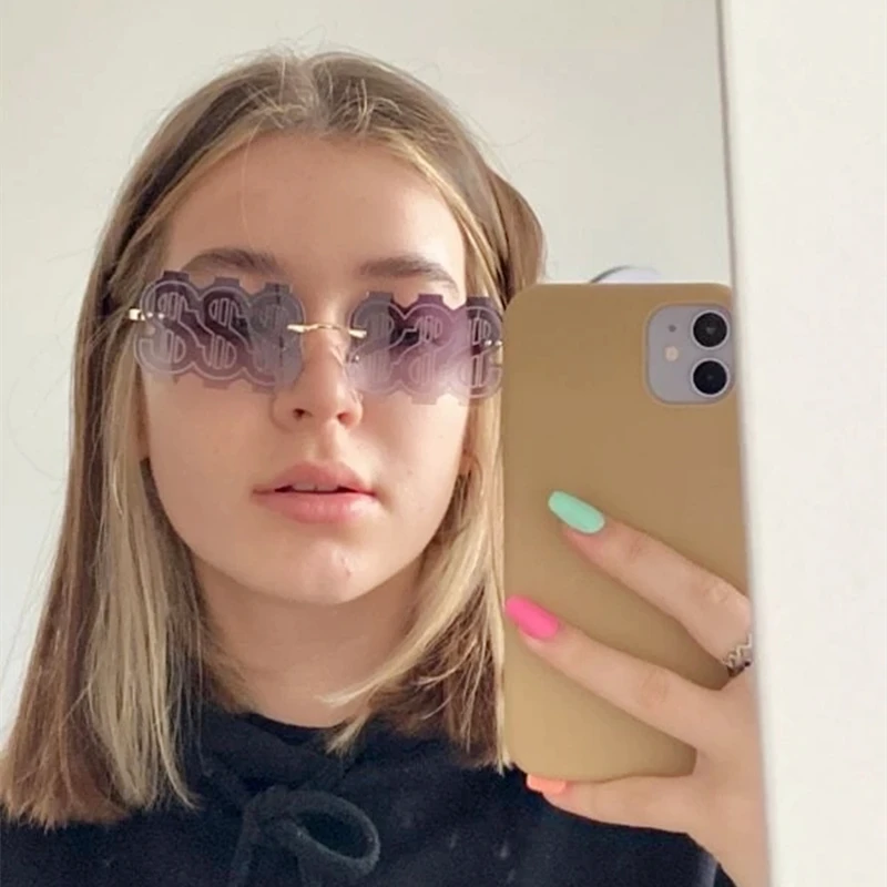 

Fashion Trends Luxury Rimless Metal Sun Glasses Dollar Design Sunglasses for Men Women