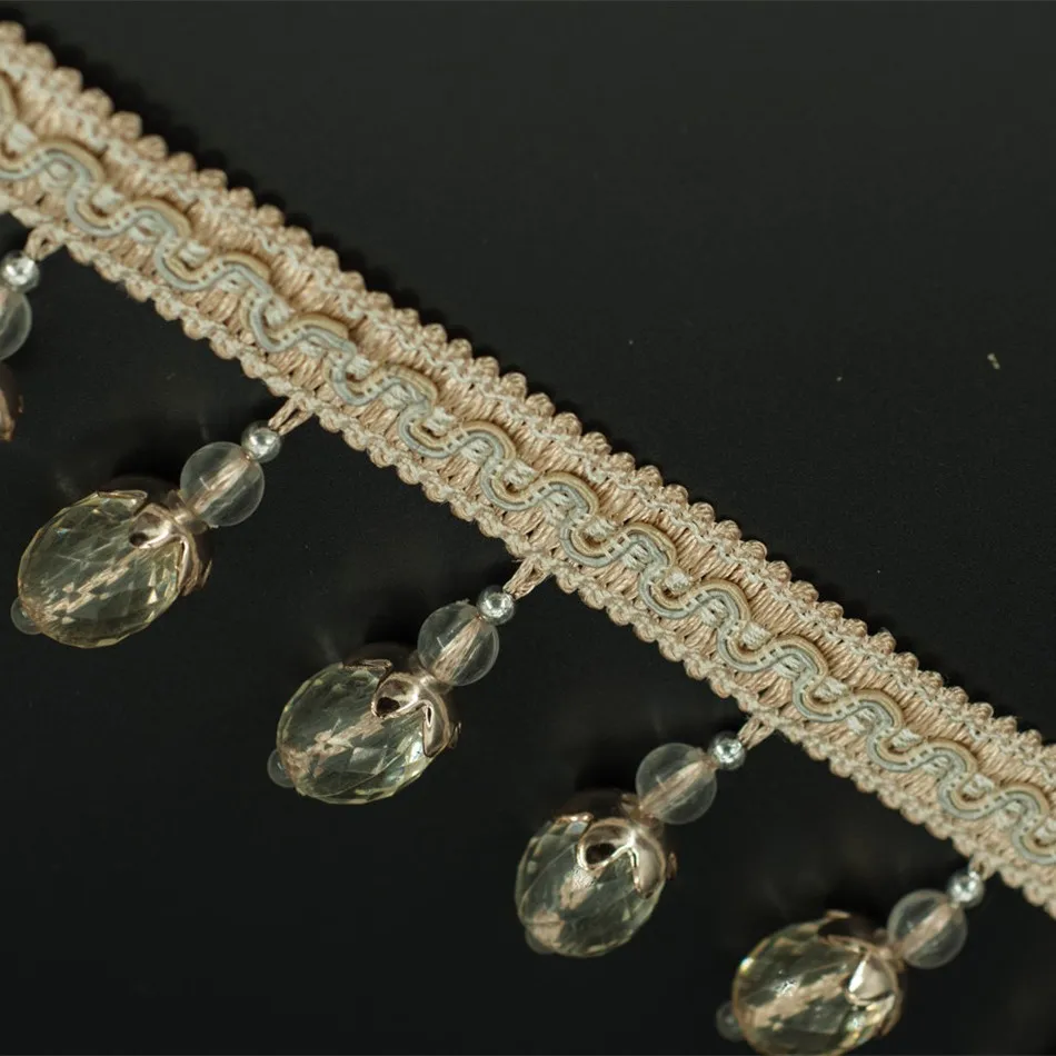 
High Quality Decorative Furniture Polyester Beaded Fringe Lace Fabric Trim 