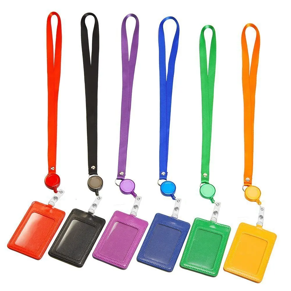 Hot Sell In Amazon Neck Lanyard Id Holder 2-sided Pu Leather Vertical ...