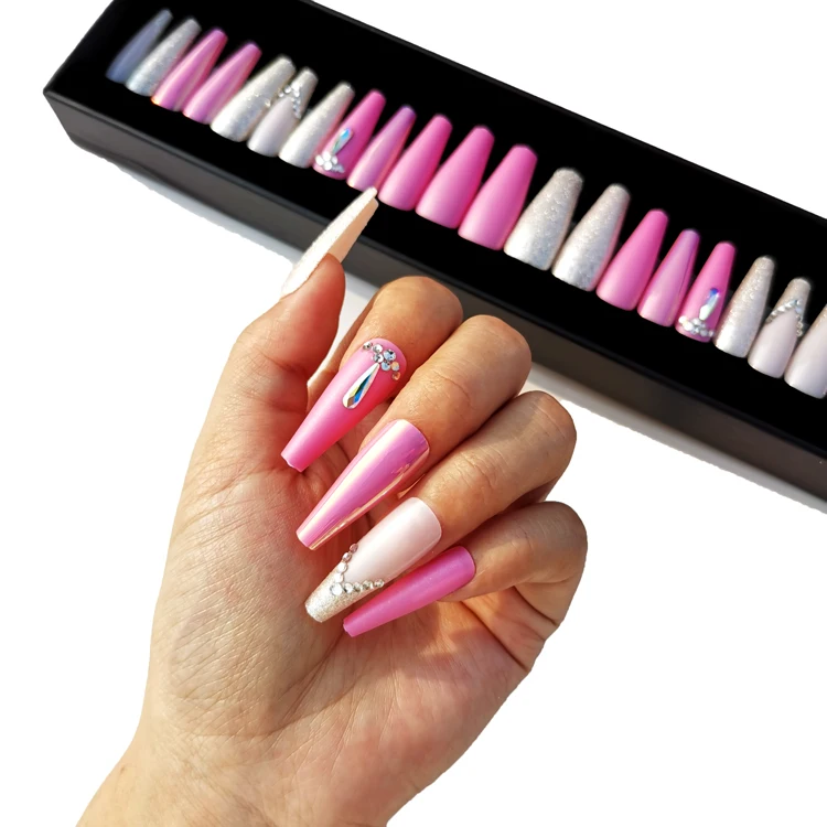 

Wholesale Fashion Press On Finger Nails Full Cover Art Decoration 24pcs artificial fingernails false nail reusable, Mix color