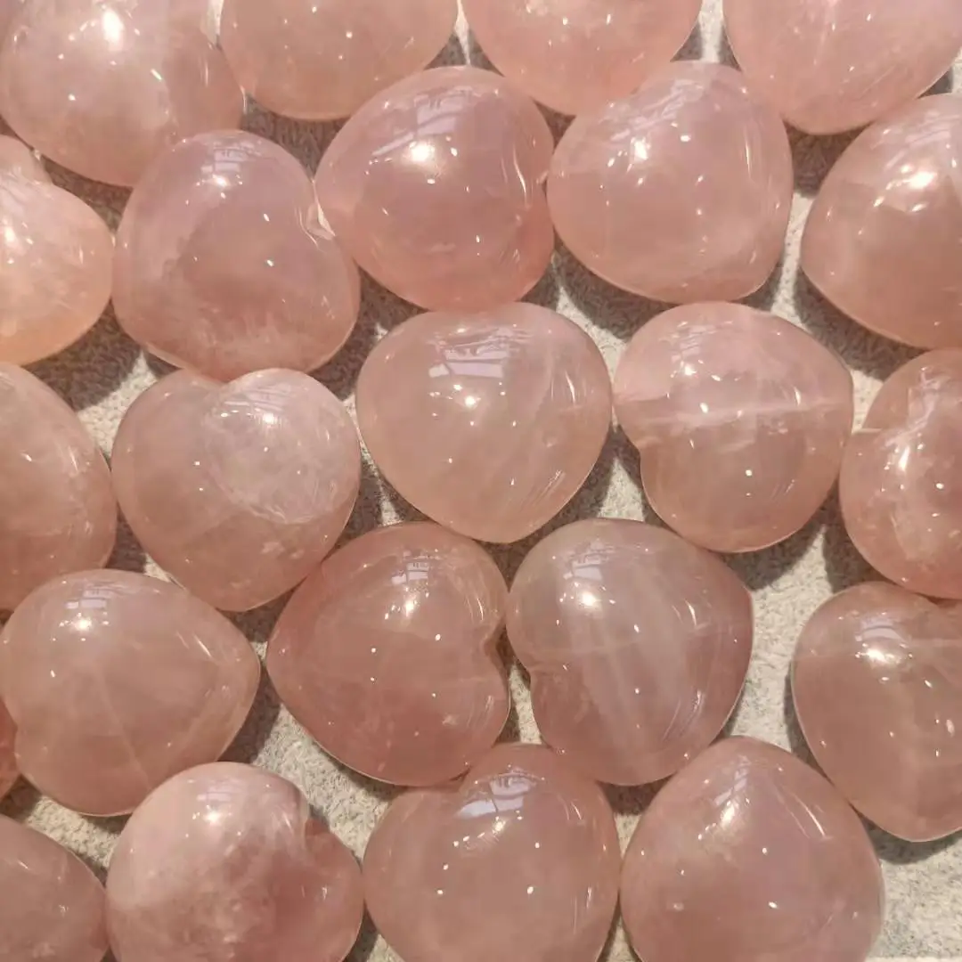 批发热销愈合水晶宝石粉红色石英心脏纪念品