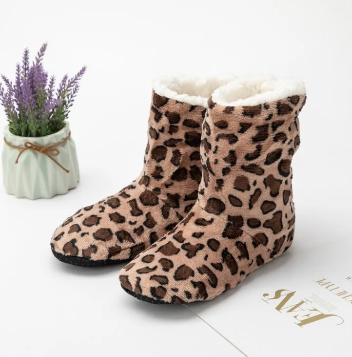 

Ladies' indoor shoes footwear slippers booties keep warm women's indoor leopard bootie