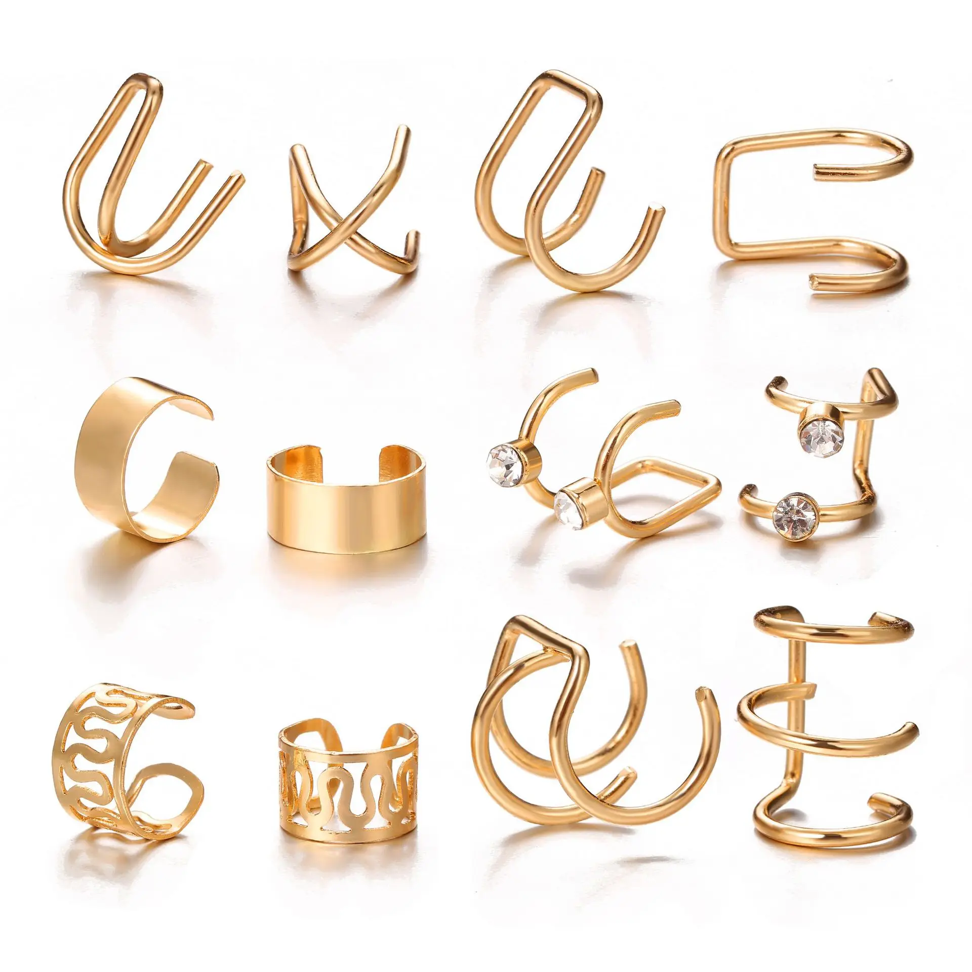 

Trendy Cheap 12 Pcs Set C Shape Cuff Earrings Black Non Piercing Clip Earrings for Man and Women, Gold