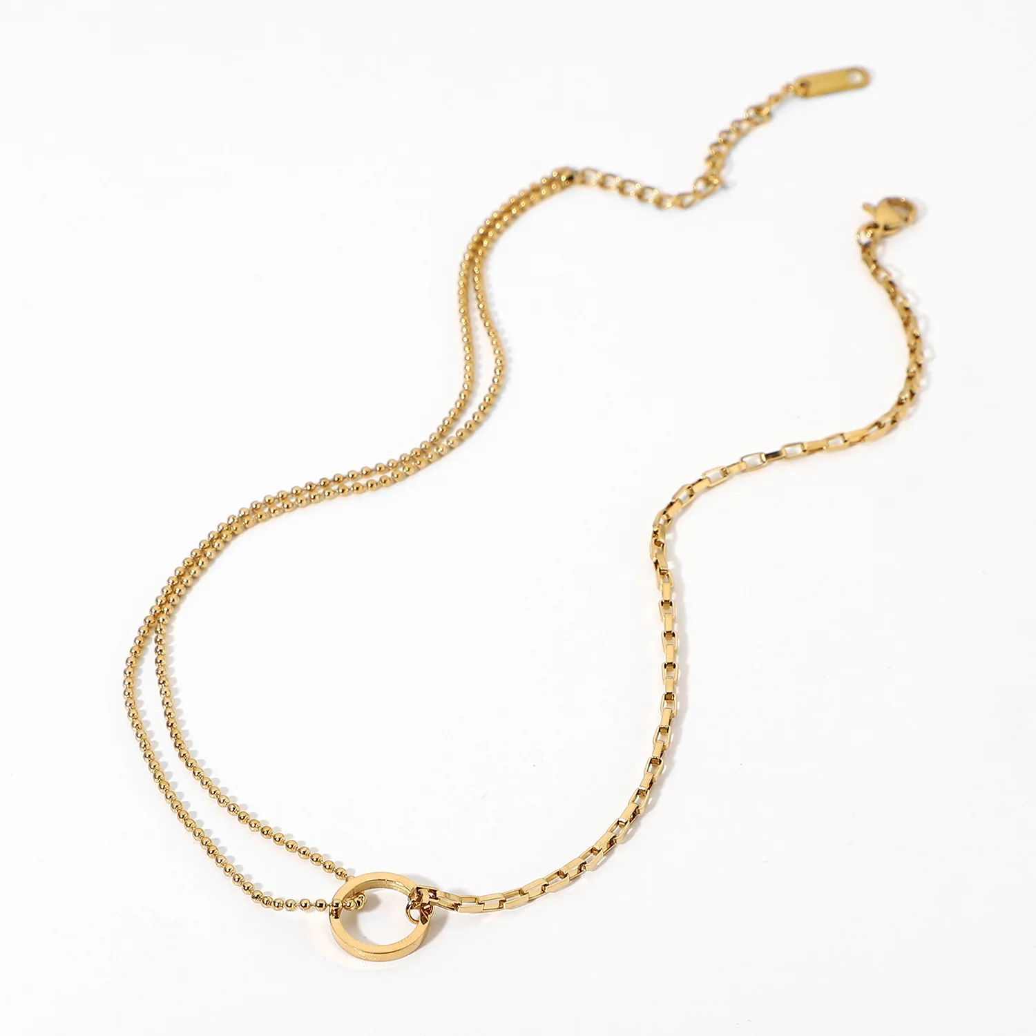

14K gold stainless steel snake chain rope chain round beads pendant necklace