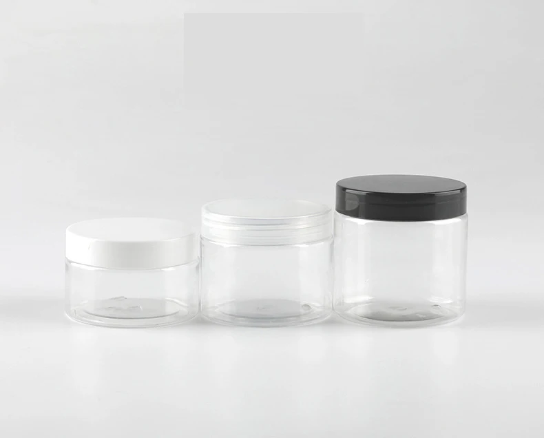 

200ml Clear Wide Mouthed Jar With PP Black Lid PET Plastic Cosmetics Jar With Plastic Lid Clear Cream Plastic Jar