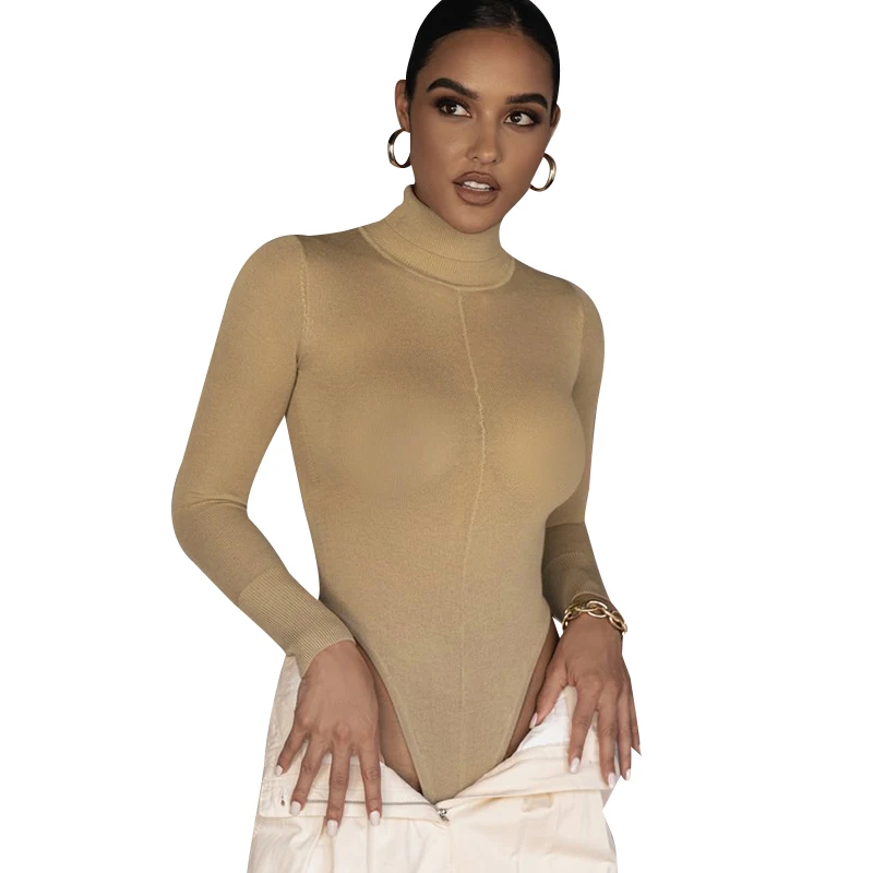 

2020 fall fashion knit turtle neck bodysuit solid long sleeve bodysuit women clothing bodysuits for women, Oem
