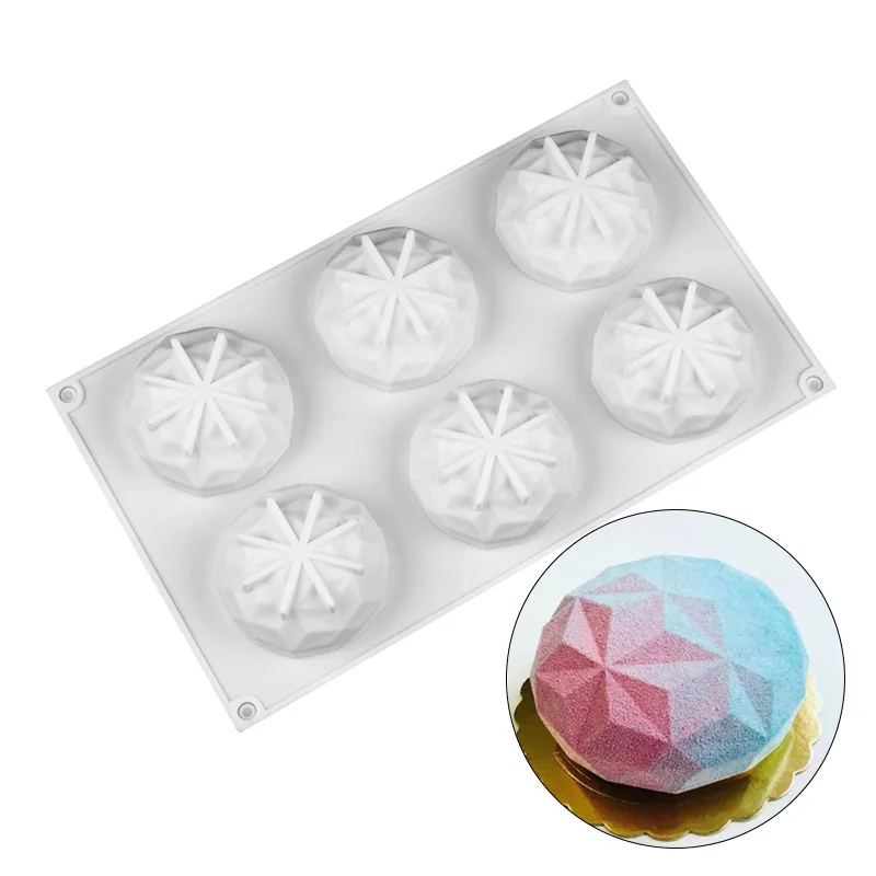 

Hot Selling Durable Non-Stick 6 Cavity 3D Diamond Shape Mousse Cake Mold Silicone