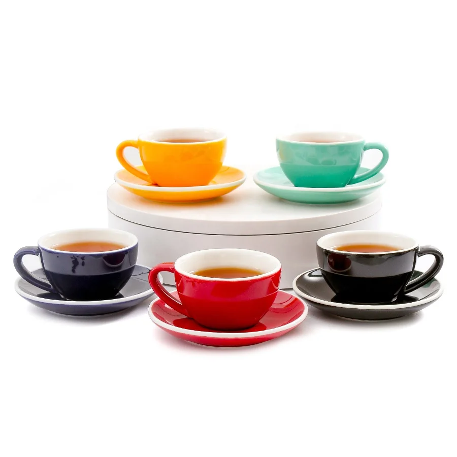 

Custom Set of 4 Espresso Cups with Saucers Porcelain Coffee Cup and Saucer Set Arabic Ceramic Coffee Cups, Red/yellow/green/blue/black/customized color