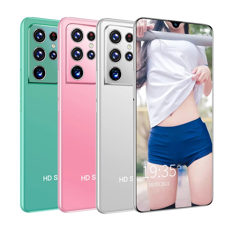 

Face unlocked S21+ U 7.1inch screen cellphones 12GB+512GB HD camera 21MP+42MP telefon 5600mah Dual sim Android mobile phones, Green pink silver