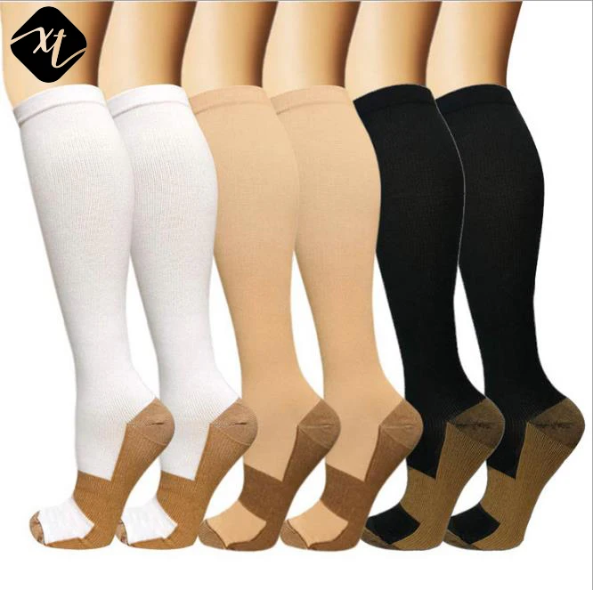 

20-30mmhg copper compression medical men women socks nylon Athletic Nurses sport white sock, Custom color
