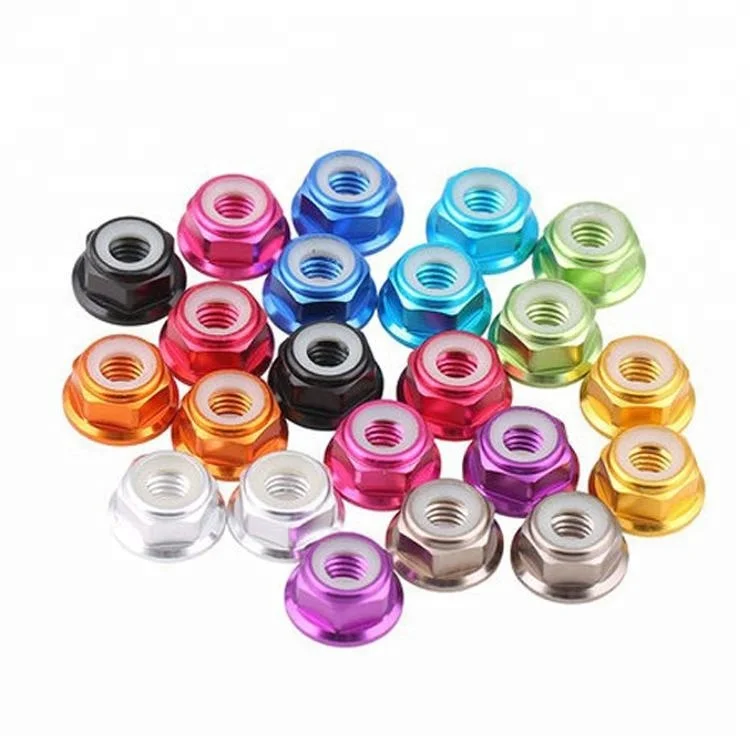 Oem Colorful Anodized 6061 Aluminum Hex Flanged Nylon Lock Nut For Uav
