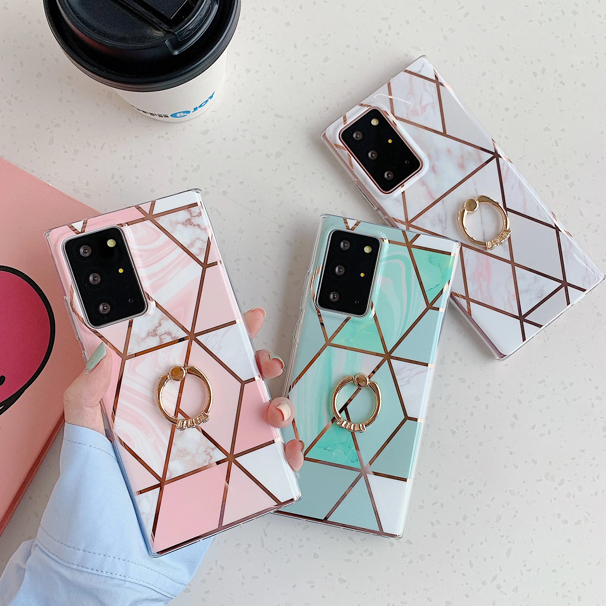 

Ring Holder Holographic Marble Soft TPU Cell Phone Case Cover for Samsung Galaxy S21 Ultra S20 Ultra Galaxy Note 20 Ultra, 15 colors optional