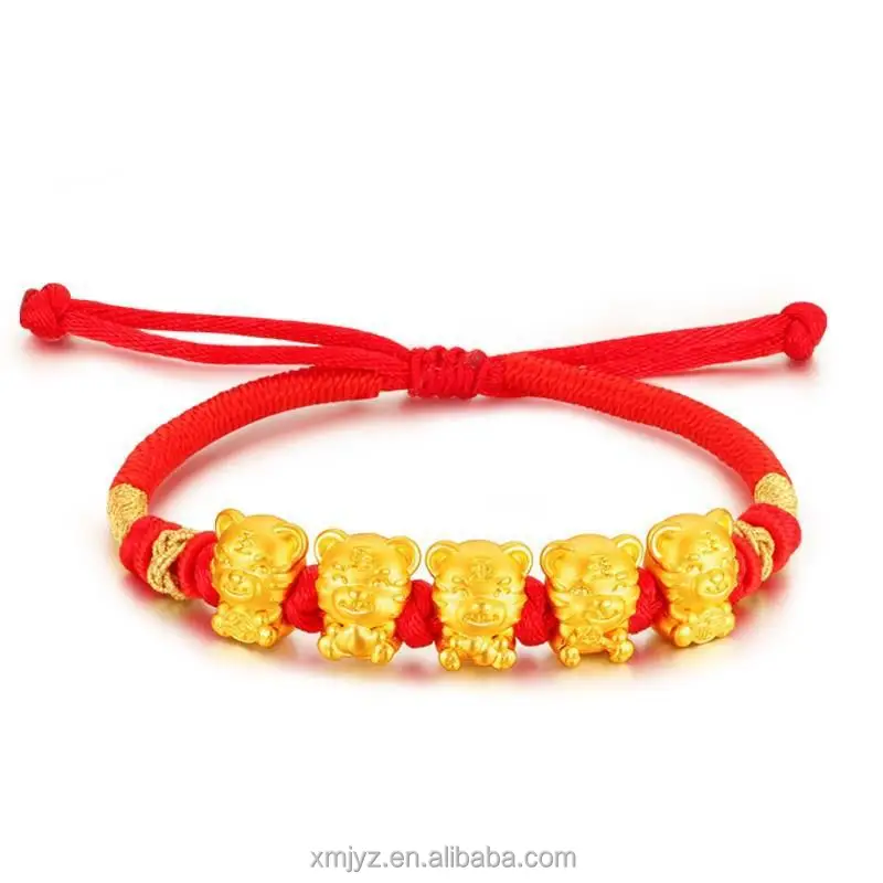 

Certified Wufu Tiger Gold Lucky Bracelet Female Football 999 3D Hard Pure Woven Birth Year