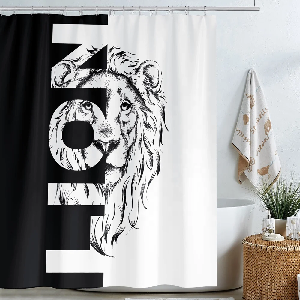 

i@home eco friendly 3d digital lion printed waterproof shower curtain 180cm x 180cm, Picture