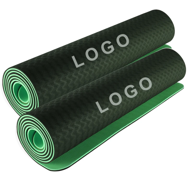 

2022 custom printed logo fitness anti-slip 6mm double layer new eco friendly foldable TPE yoga mat, Pink/blue/purple/green