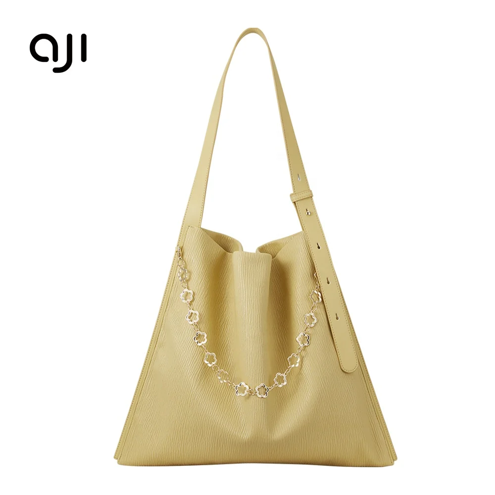 

Fashion Women's Tote Shoulder Bag Pleated PU Leather Big Capacity Chain Handbag, White/ yellow/ customize