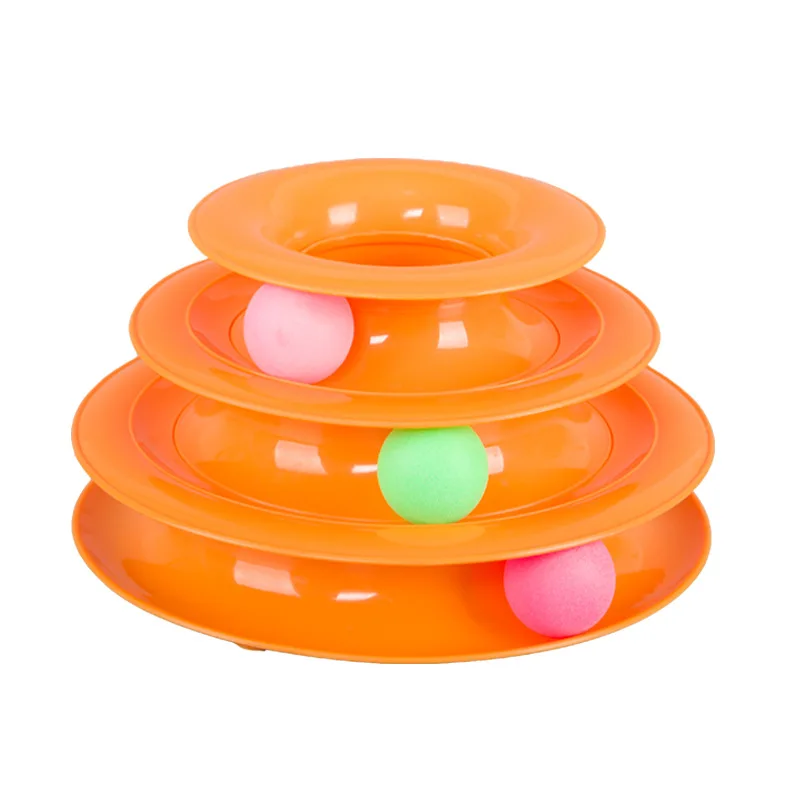 

Factory Direct Sales Soft Plastic Play Ball Toy Super Fun 3-Level Tower Ball Cat Toy, Green, orange