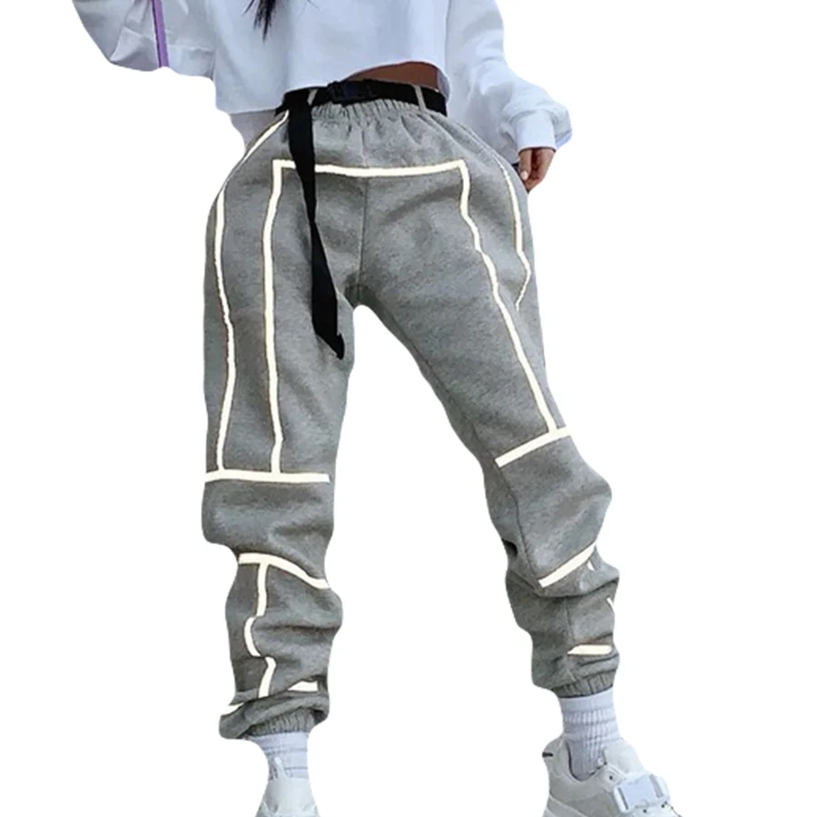 

2021 New Arrival Reflective Striped High Waist Trousers Sports Casual Sweat Pants For Women, Select