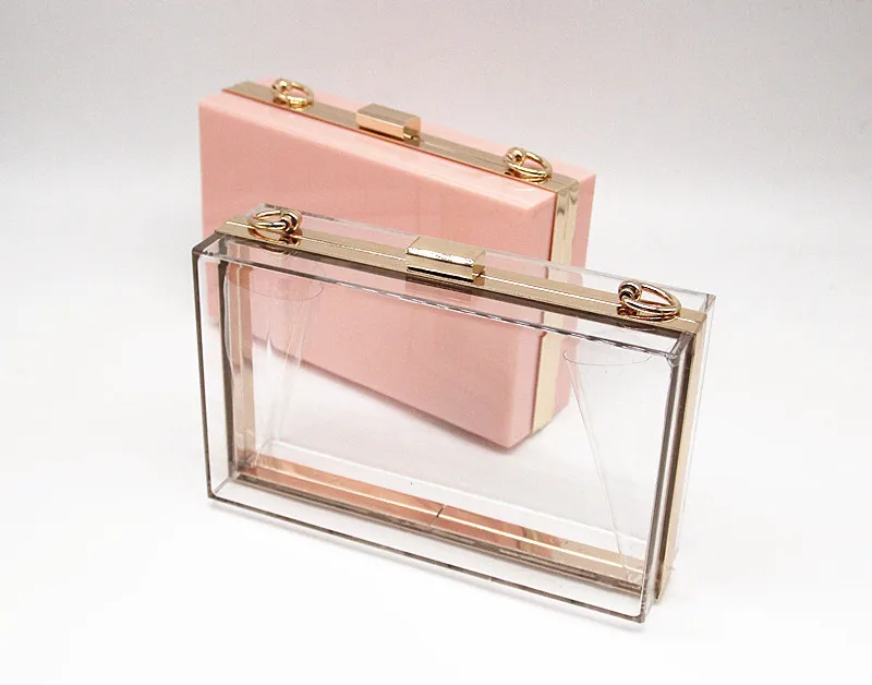 

MeeTee B-B073 New Fashion Wallet Ladies Shoulder Diagonal Bag Pure Color Simple Acrylic Box Bag Transparent Small Square Bag