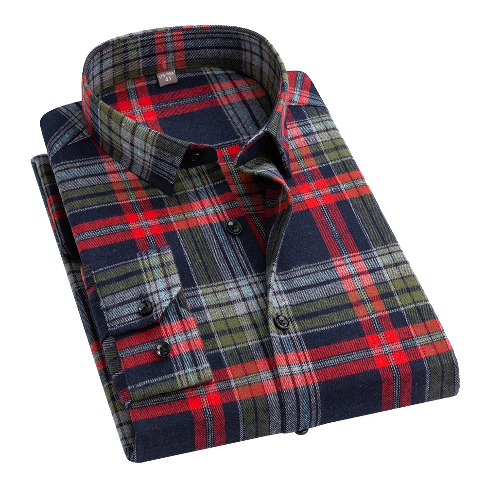 

Wholesale Men Button Up Cotton Polyester Loose Fit Formal Casual Long Sleeve Plaid Stripe Tactical Fashion Trendy Brushed Shirts