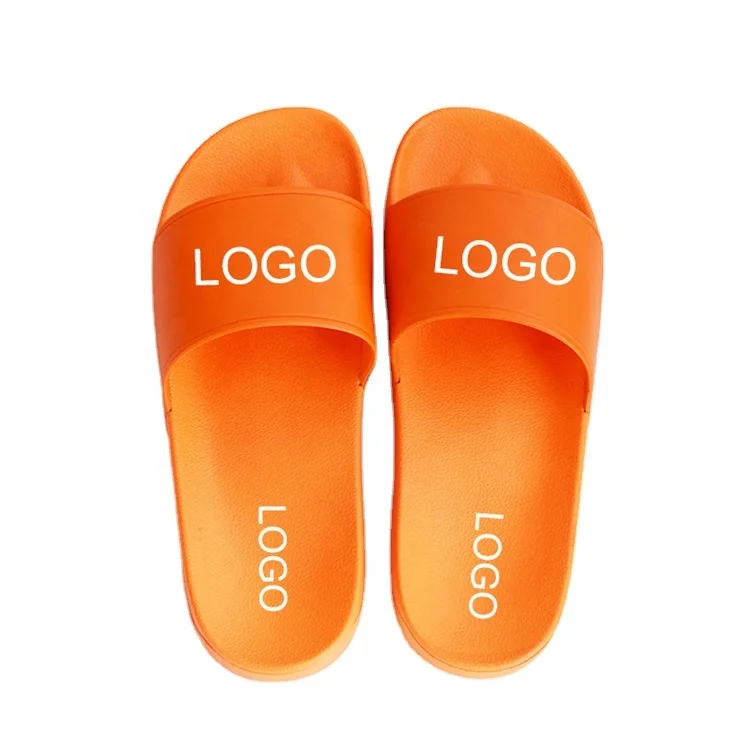 

2022 Manufacturer Flat Woman Bathroom Customized Logo orange slippers Home Unisex Print Sandals Men Summer Slides Slippers