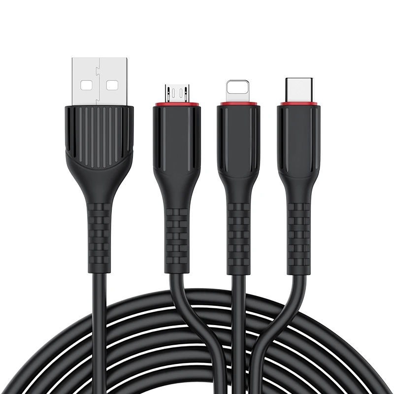 

2021 new arrival 3 in 1 charge cable 1 m data cable usb cable, Black, white