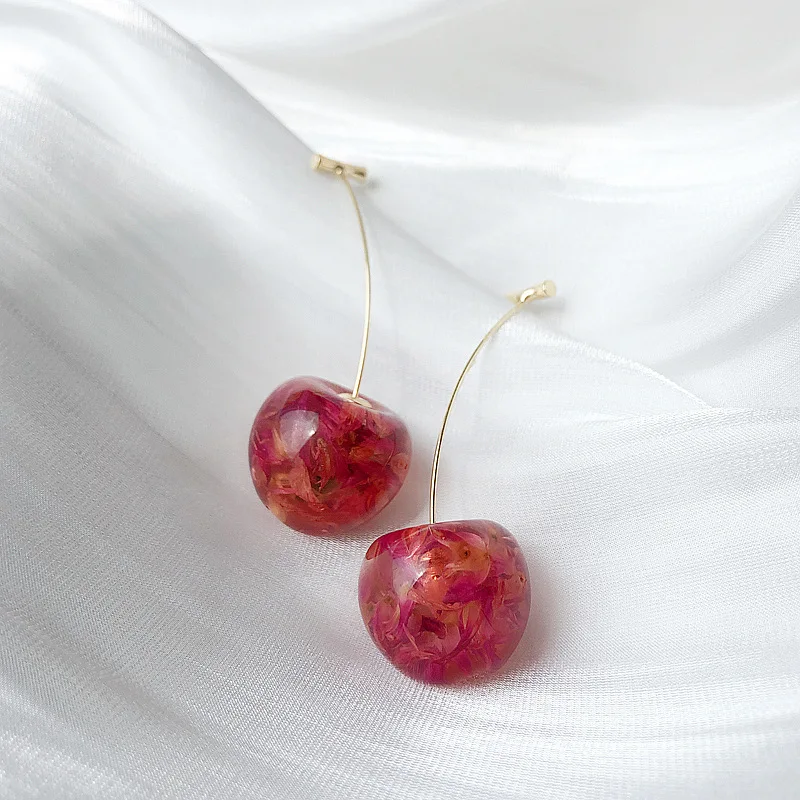 

fashion trendy jewelry drop rhinestone cherry earrings red