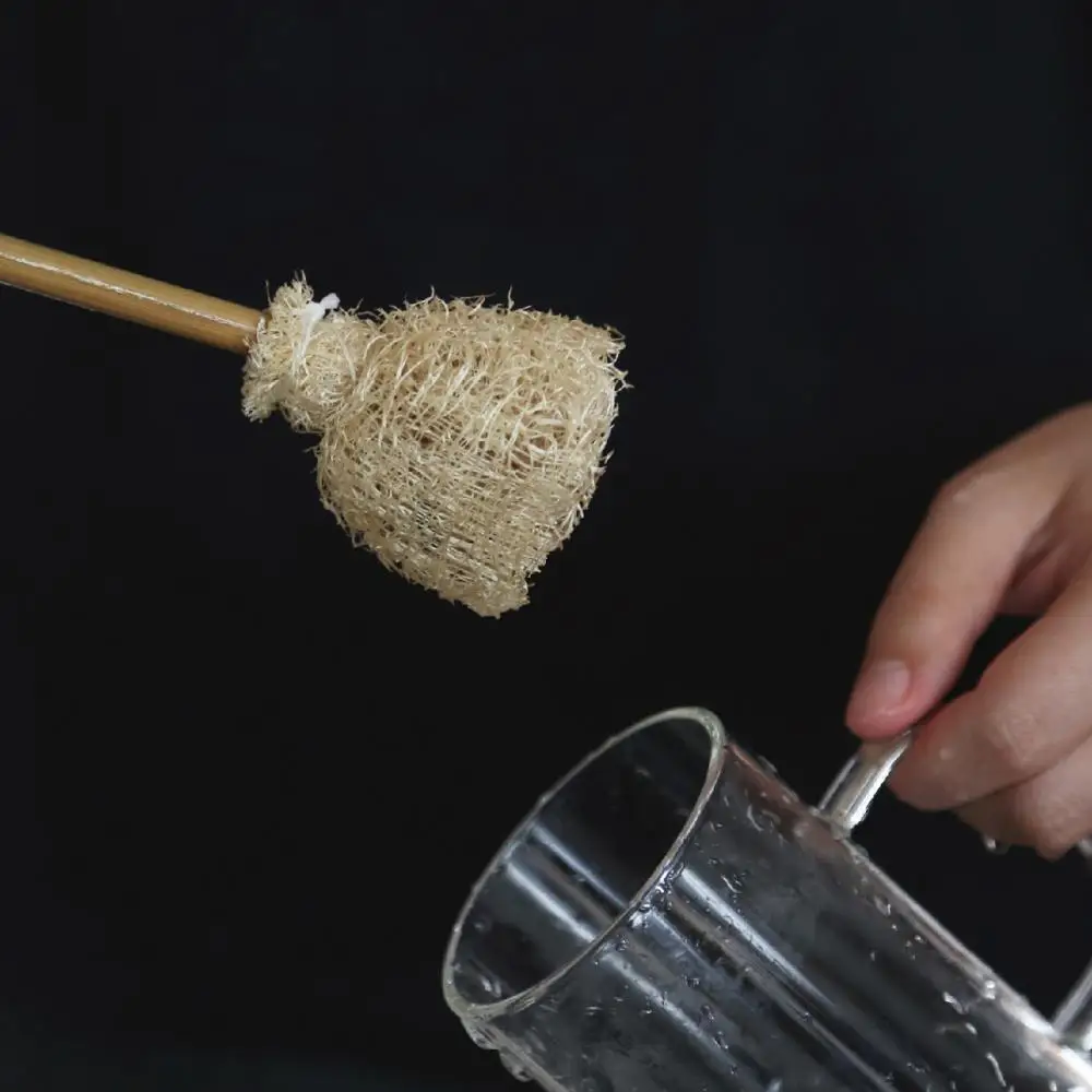 

Handmade natural bamboo loofah sponge baby water bottle cleaning brush