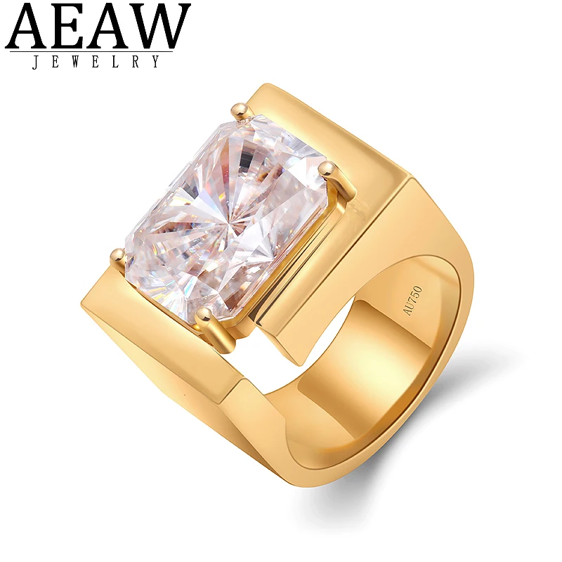 

AEAW 14k Yellow Gold DF Color VVS1 Radaint Excellent Cut 12.0carat 12*16mm Moissanite Jewelry Wedding Party Band Ring for Men