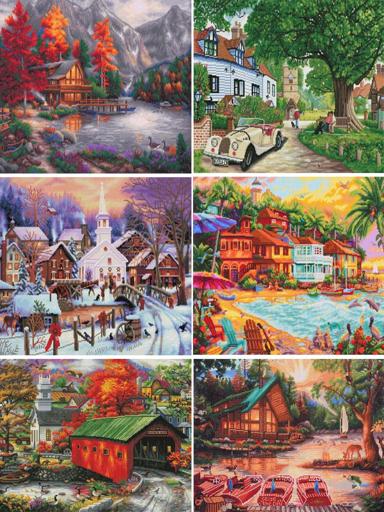 E-0125 Yiwu  silk lint canvas landscapes diamond painting wholesale canvas painting crystal art painting