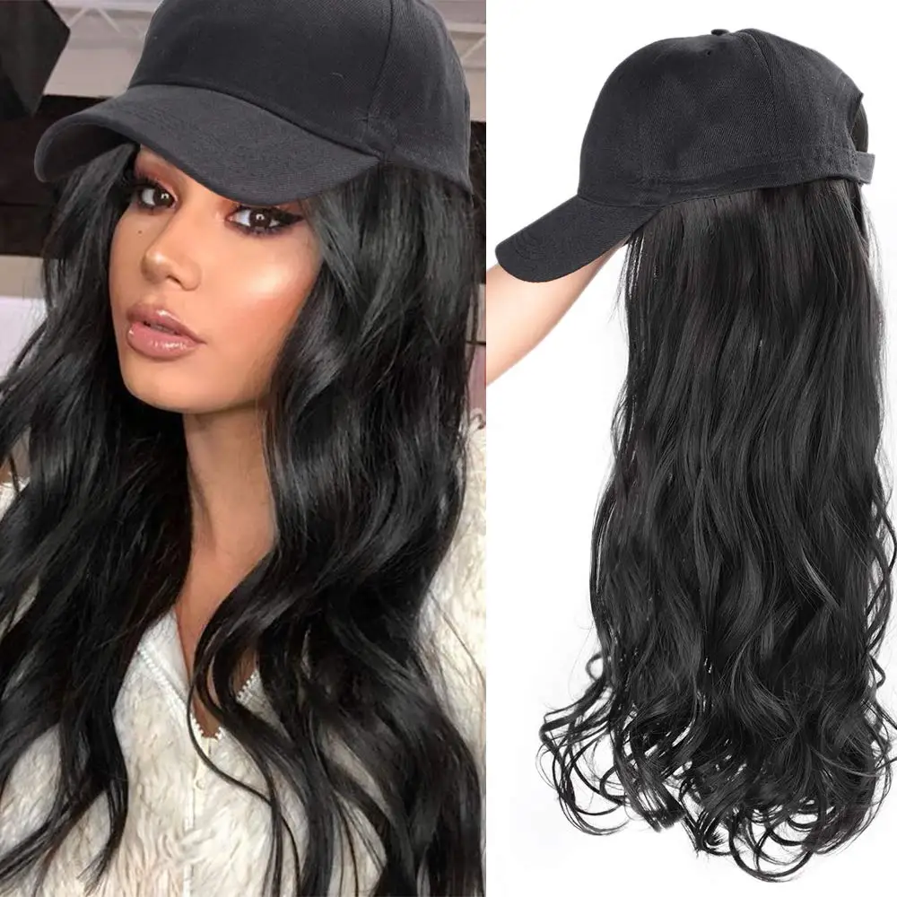 

Fashionable Baseball Cap Hat Wig Long Human Hair Outdoor Travel Hair Wigs With Hats