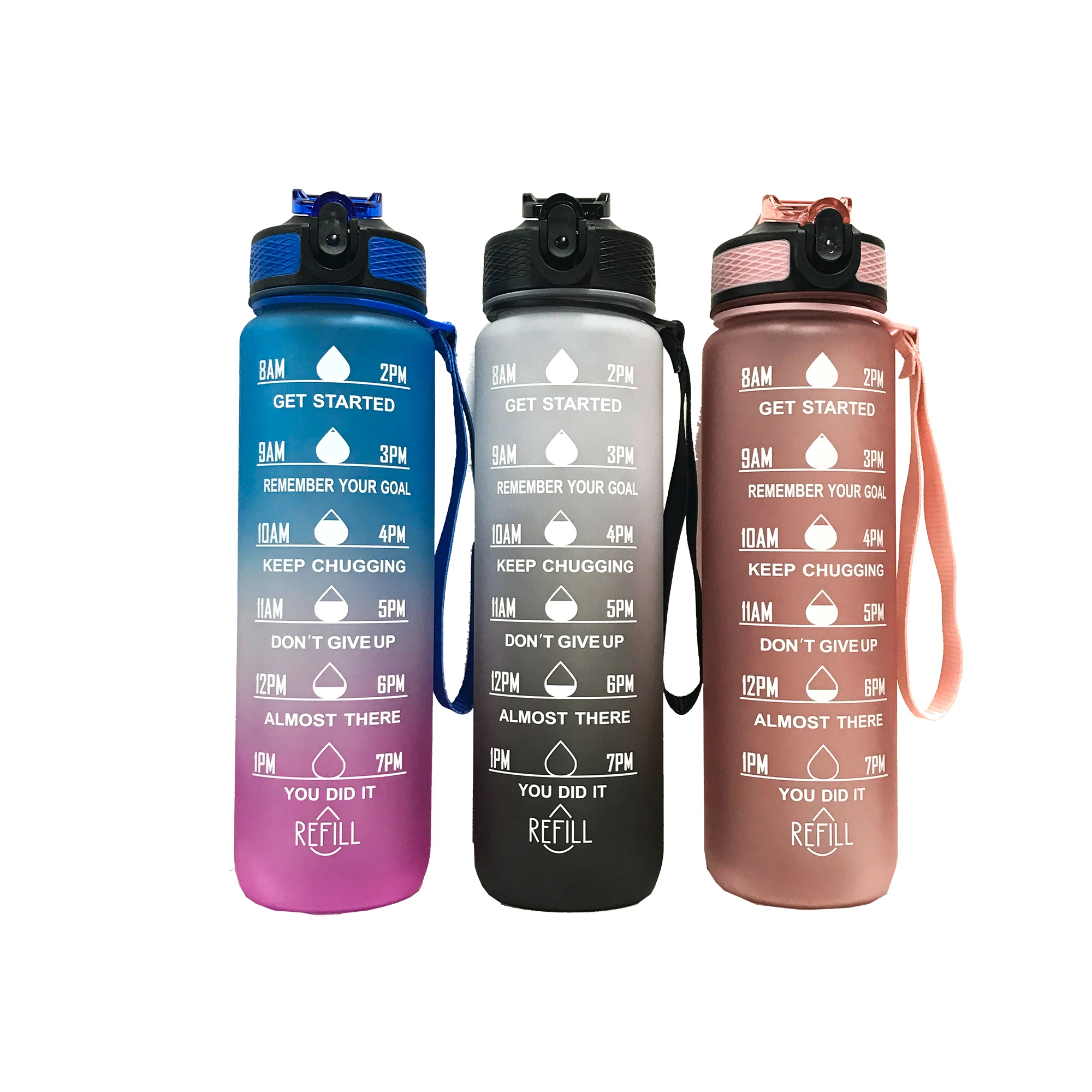 

2021 ready to ship In Stock Leakproof BPA Free Drinking Water Bottle with Time Marker Motivational Plastic Water Bottle, Customized color