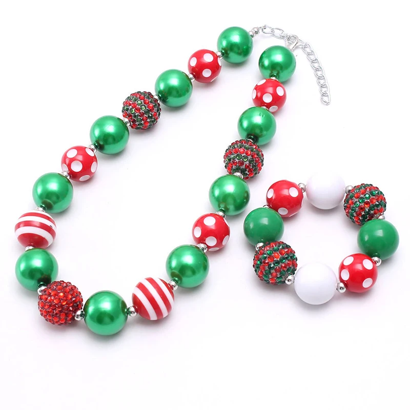 

Wholesale round chain chunky beads kids jewelry christmas gift infant baby necklace bracelet set, As picture show