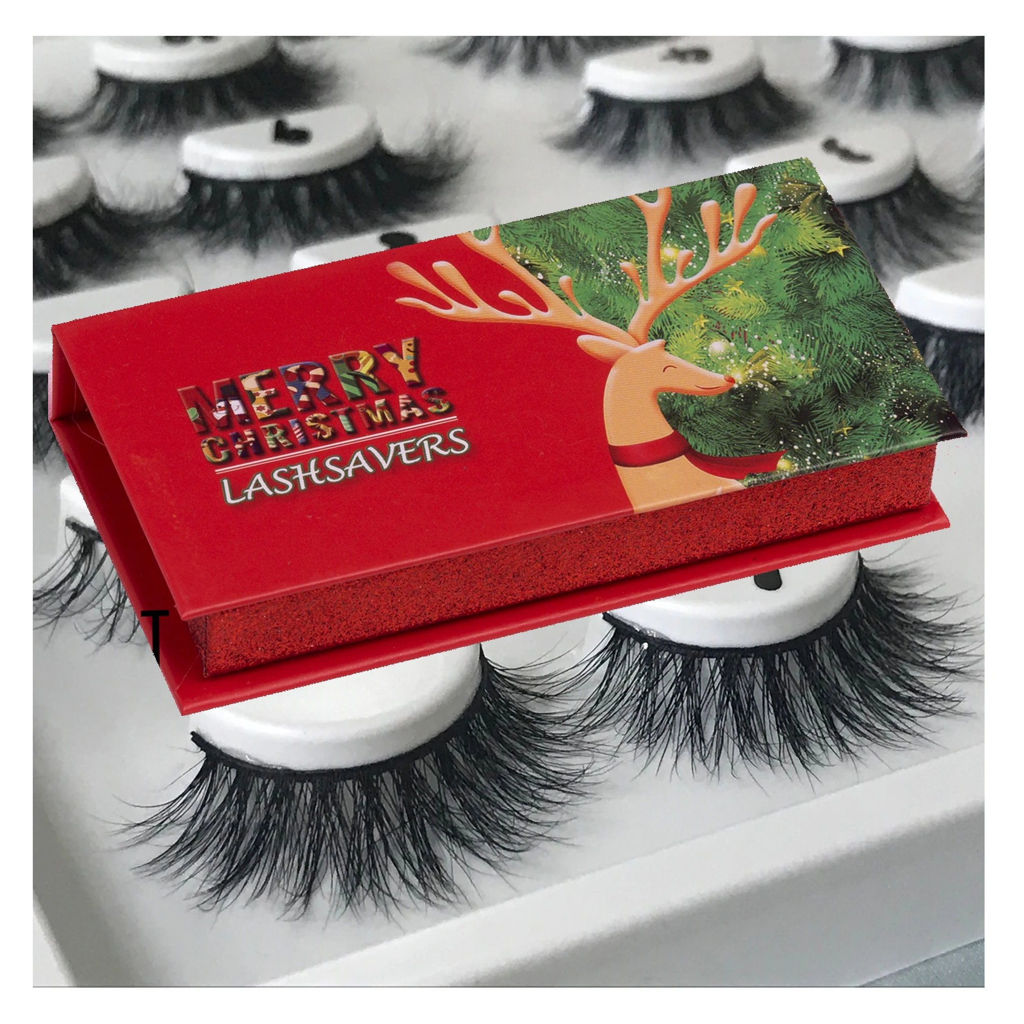 

Best soft fluffy mink lashes with Christmas themed eyelashes box 10mm~18mm best Mink fur lashes Luxury box