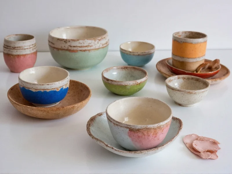 Colorful ceramic pieces created at craft bar studio