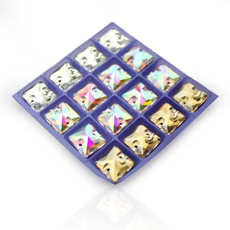 

Sew On Rhinestone Square 10mm 12mm 14mm Sewing Stone Silver Base for DIY Beauty Clothing Accessories 24pcs-63pcs/lot