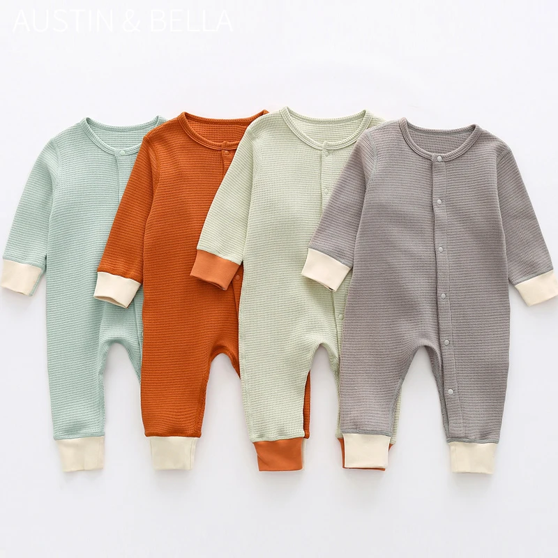 

Autumn spring soft baby boy girls newborn knitted plain cotton rompers with hats
