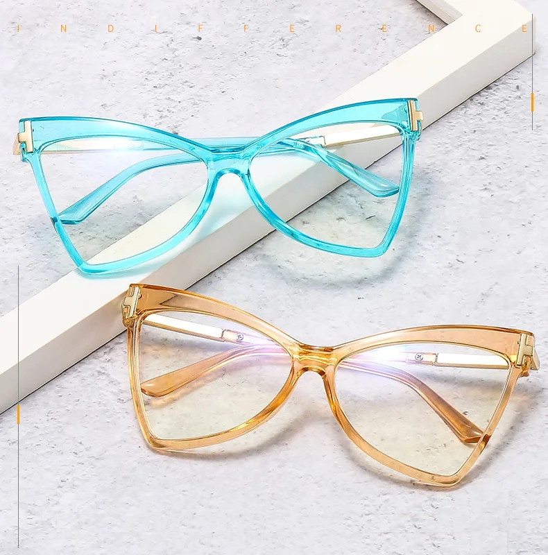 

Women 2021 metal oversized cat eye optical eyewear frame computer blue light filter blocking glasses eyeglasses for adults