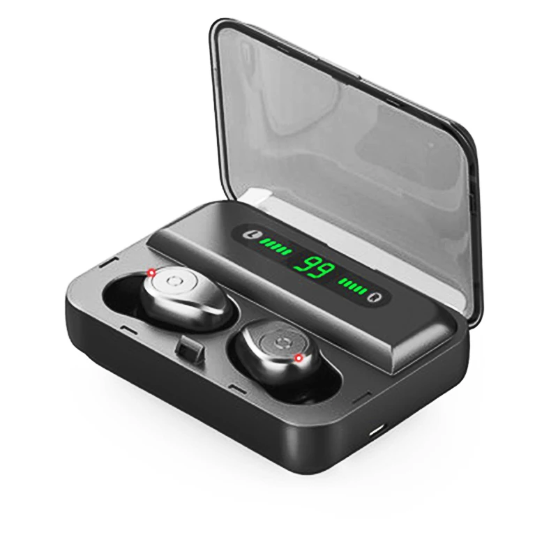 

TWS F9-5 LED Display Mini Wireless Headsets Wireless Earbuds Ear Phone With 1200mAh Power Bank Earphone, Black/white