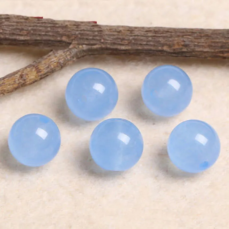 

4A Natural Light Blue Chalcedony Quartz Crystal Single Bead DIY Beads for Jewelry Making