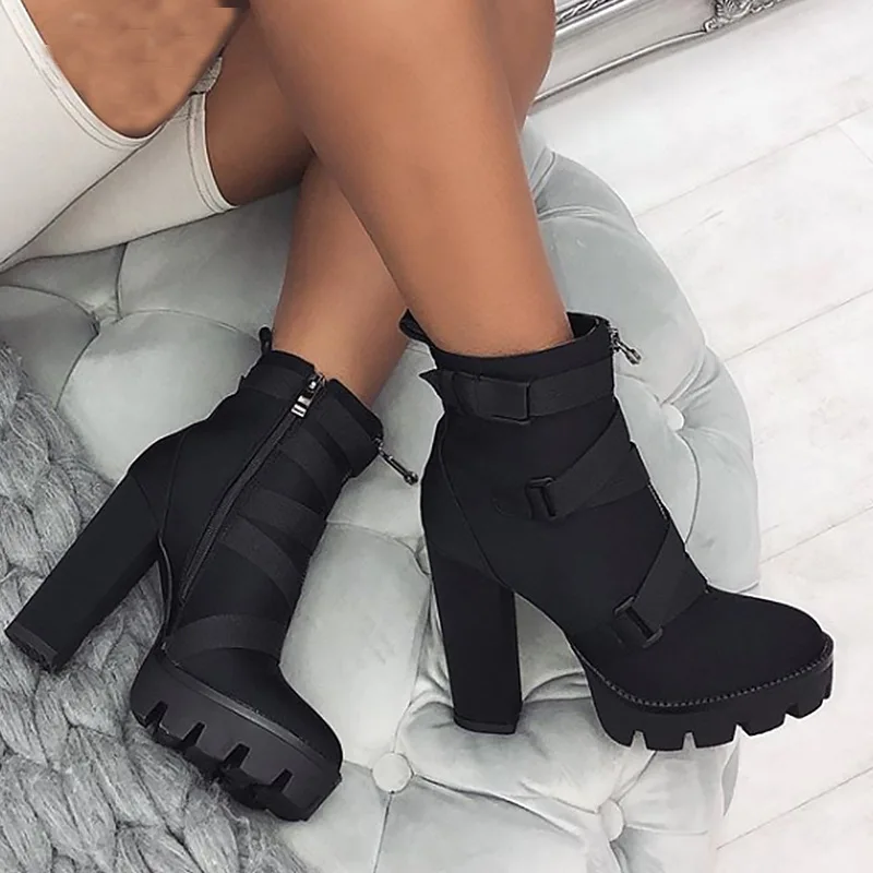 

Women's Casual Shoes Boots Women High Heel Shoes Thick Soled Black Boots Thick Heeled Winter Women's Boots