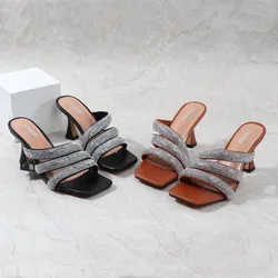 2021SS Women Lady Female Casual Sandals Evening Sandals Open-Toed High Heel Sandals With Rhinestone Straps