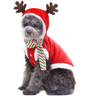 

2021 Christmas New Year pet clothes autumn and winter flannel warm festival outfit foreign trade dog clothes, Red