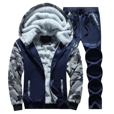 

Winter Thick Men Sports Suit Tracksuit Hooded Sportswear Zipper Cardigan Hooded+elastic Pants Casual Men Set Adults for Men