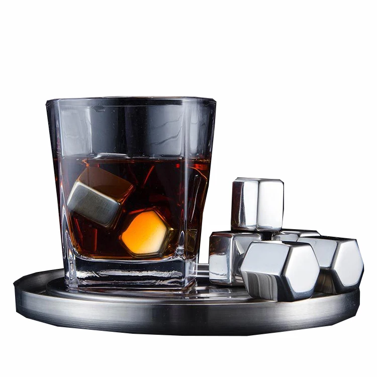 

Reusable Chilling Stones Facial Whiskey Wine Stainless Steel Ice Cube Metal Stones, Sliver