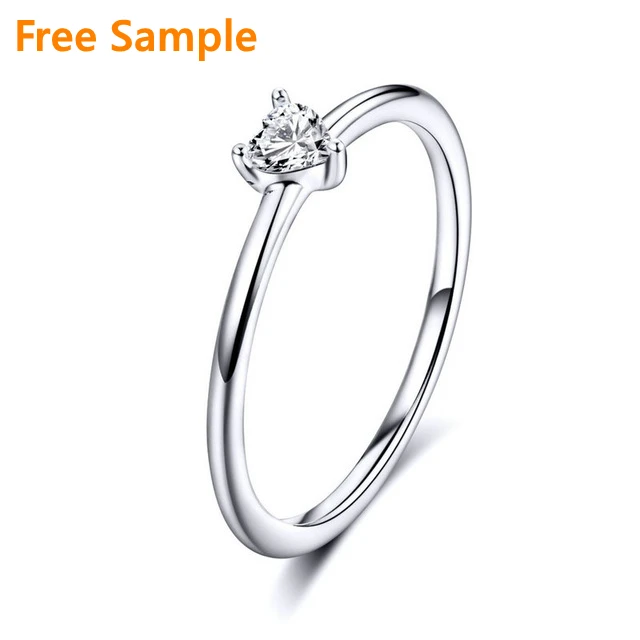 

New Trendy Clear Heart CZ Simple 925 Sterling Silver Finger Rings for wedding