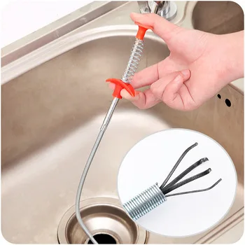 

Spring Pipe Dredging Tools Drain Cleaner Sticks Clog Remover Cleaning Tools Household for Kitchen Sink N0757, Black, white