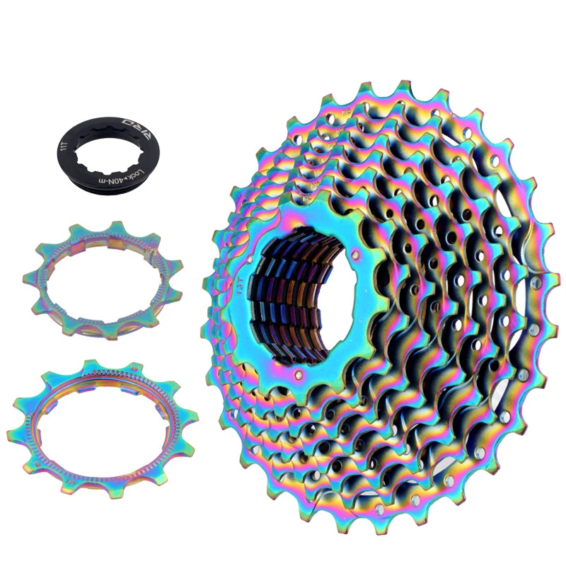 

Colorful Road Bike Cassette 11-28T Road Bicycle Freewheel 9S 10S 11S BMX Folding Bike Cassette Flywheel Sprocket for Shimano, Vacuum plating colorful