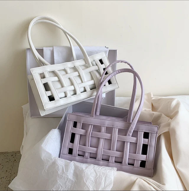 

2021 hot selling fashion hollow out pu leather woman purse ladies handbags shoulder crossbody solid color woven bag, 3colors